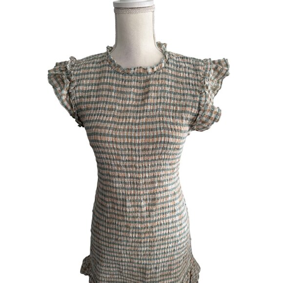 VERONICA BEARD Plaid Smocked Ruffle Trim Dress Size 6 - Picture 4 of 12